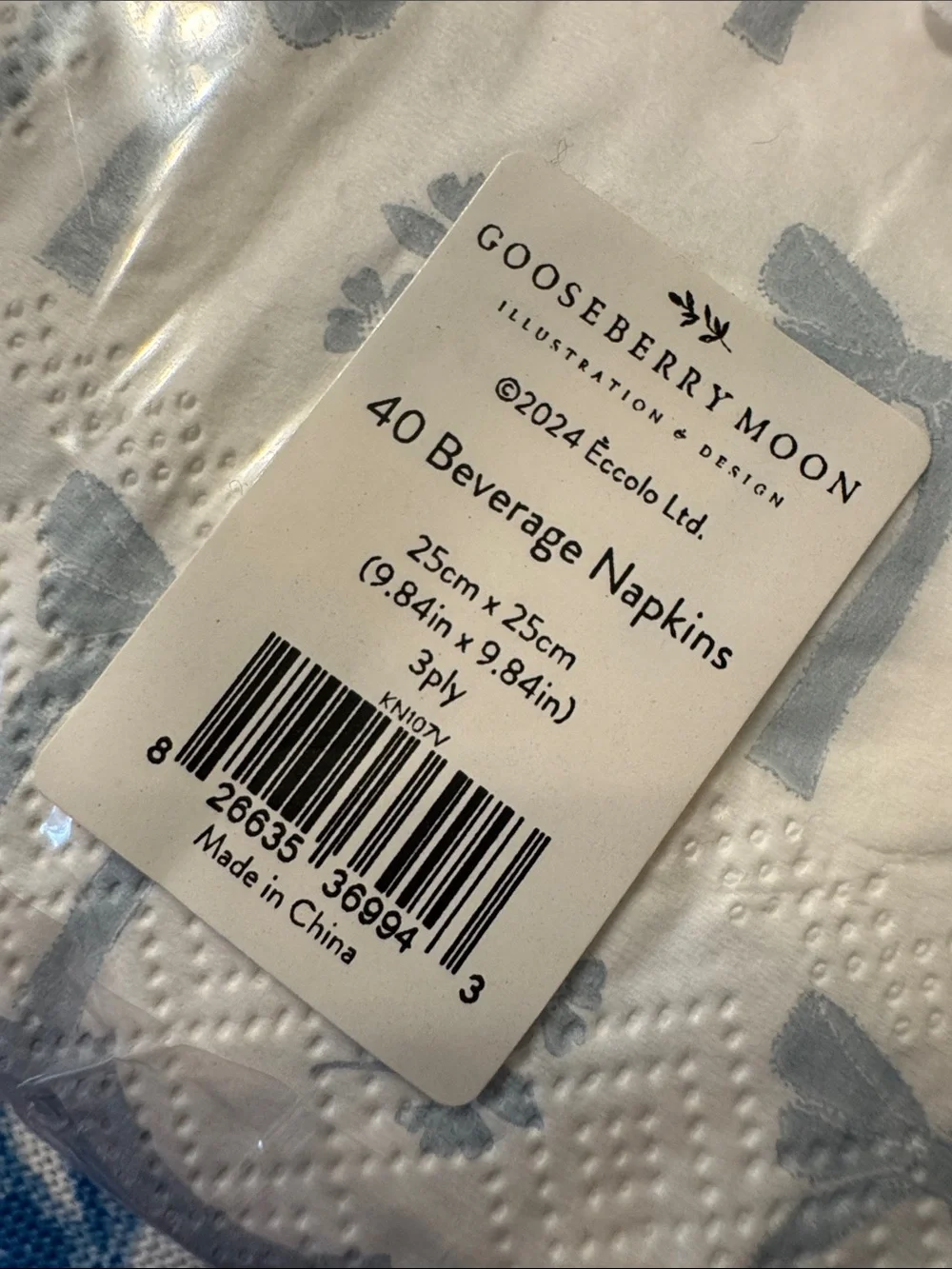 Gooseberry Moon New Blue Bow Pattern Paper Napkins - Set of 2 Packs 9x9